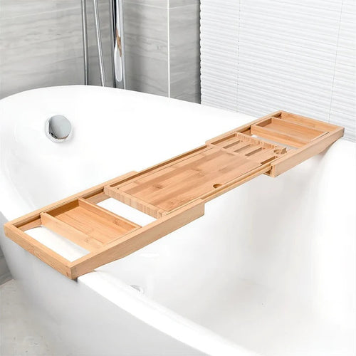 Adjustable Bamboo Bathtub Tray - Expandable Bath Caddy