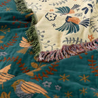 Reversible Bird Pattern Throw Blanket – Scandinavian Design