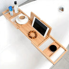 Adjustable Bamboo Bathtub Tray - Expandable Bath Caddy