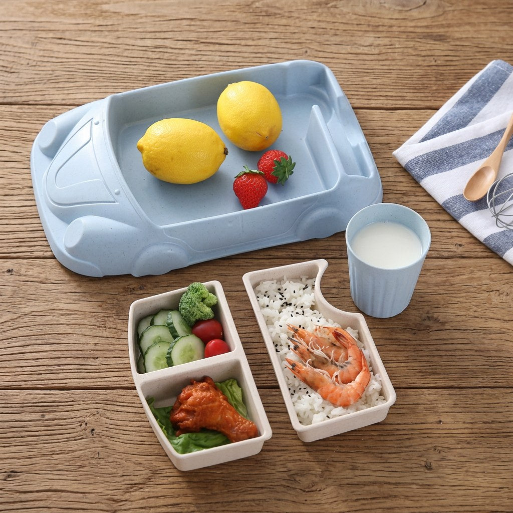 Kids Plate Set with Cup in Car Shape