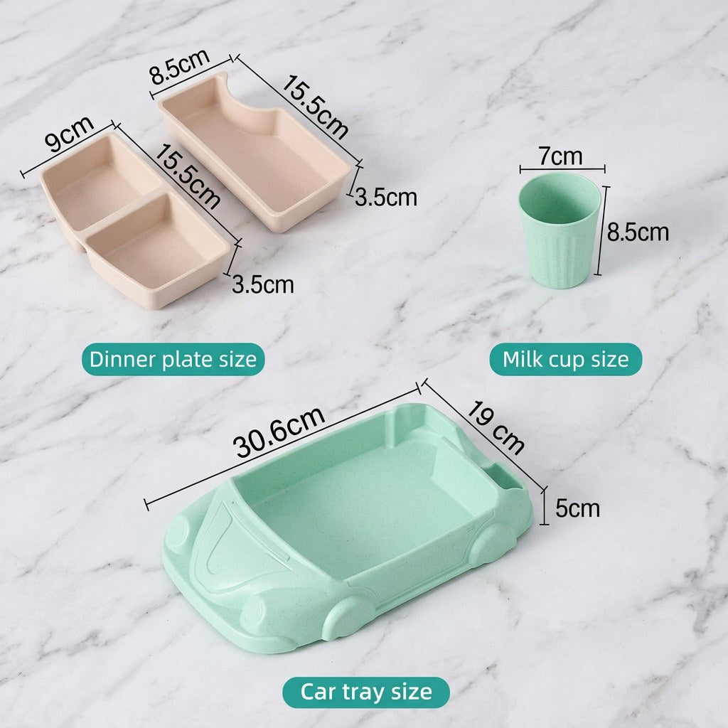 Kids Plate Set with Cup in Car Shape