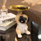 Pug Figurine with Decorative Gold Tray