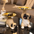 Pug Figurine with Decorative Gold Tray