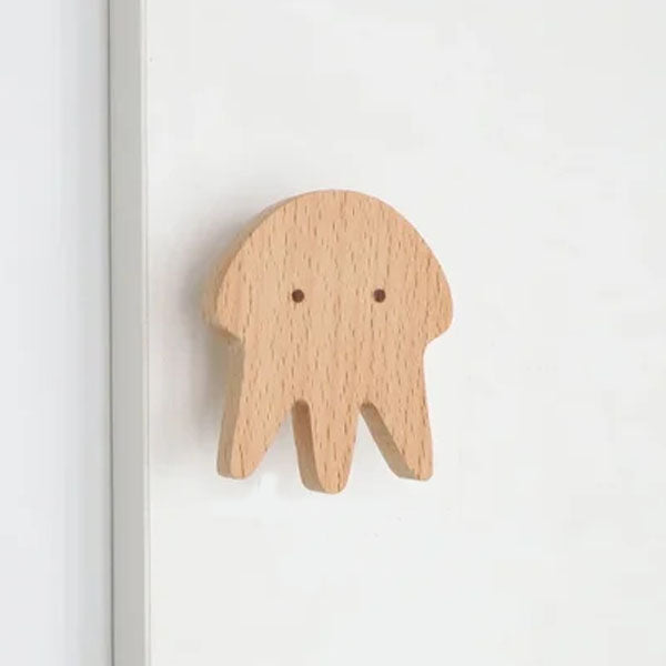 Adhesive Coat Rack with Wooden Animal Wall Hooks