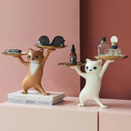 Gold Serving Trays with Cat Figurine Accent