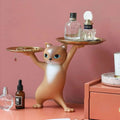 Gold Serving Trays with Cat Figurine Accent