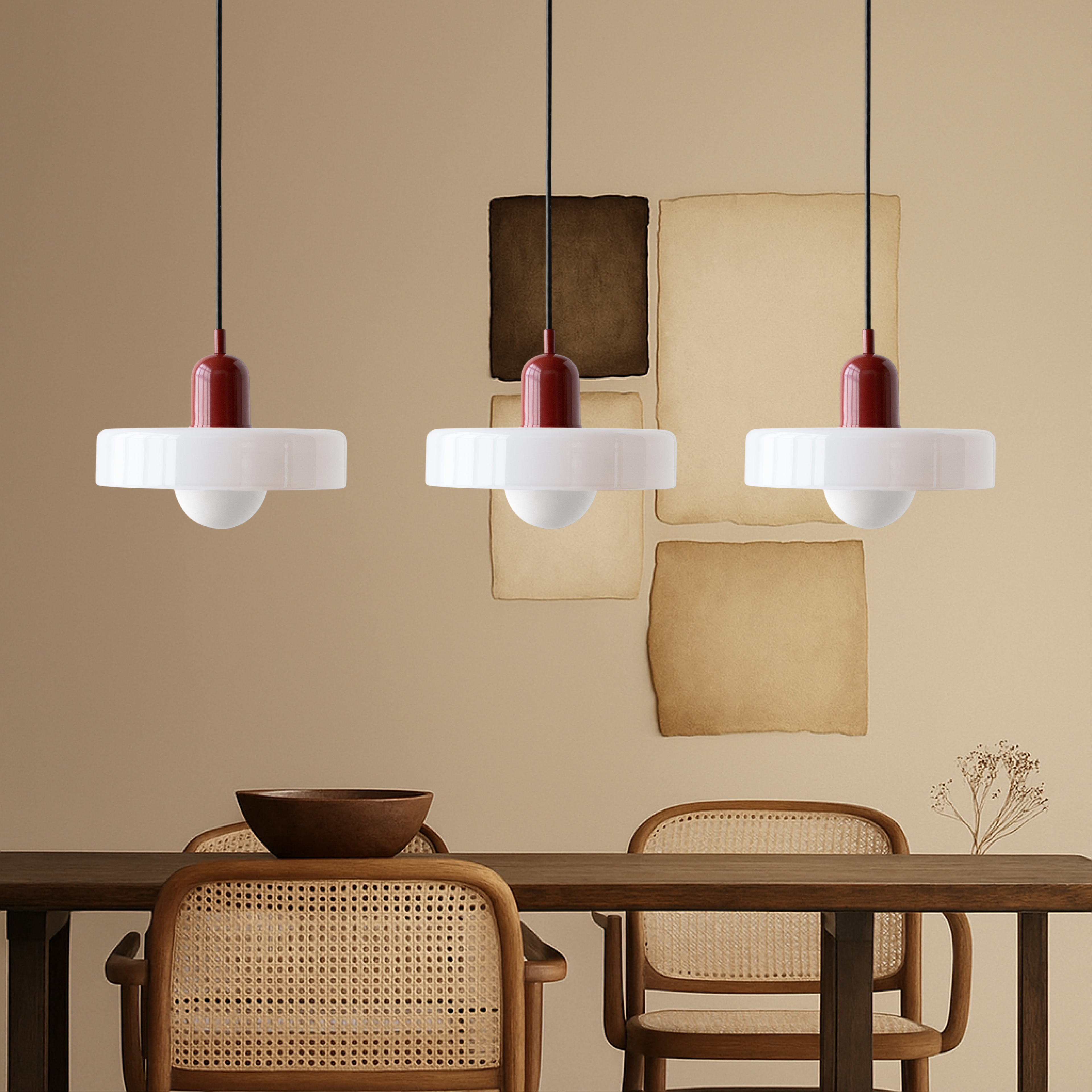 Triple Glass Pendant Light in Bauhaus Style