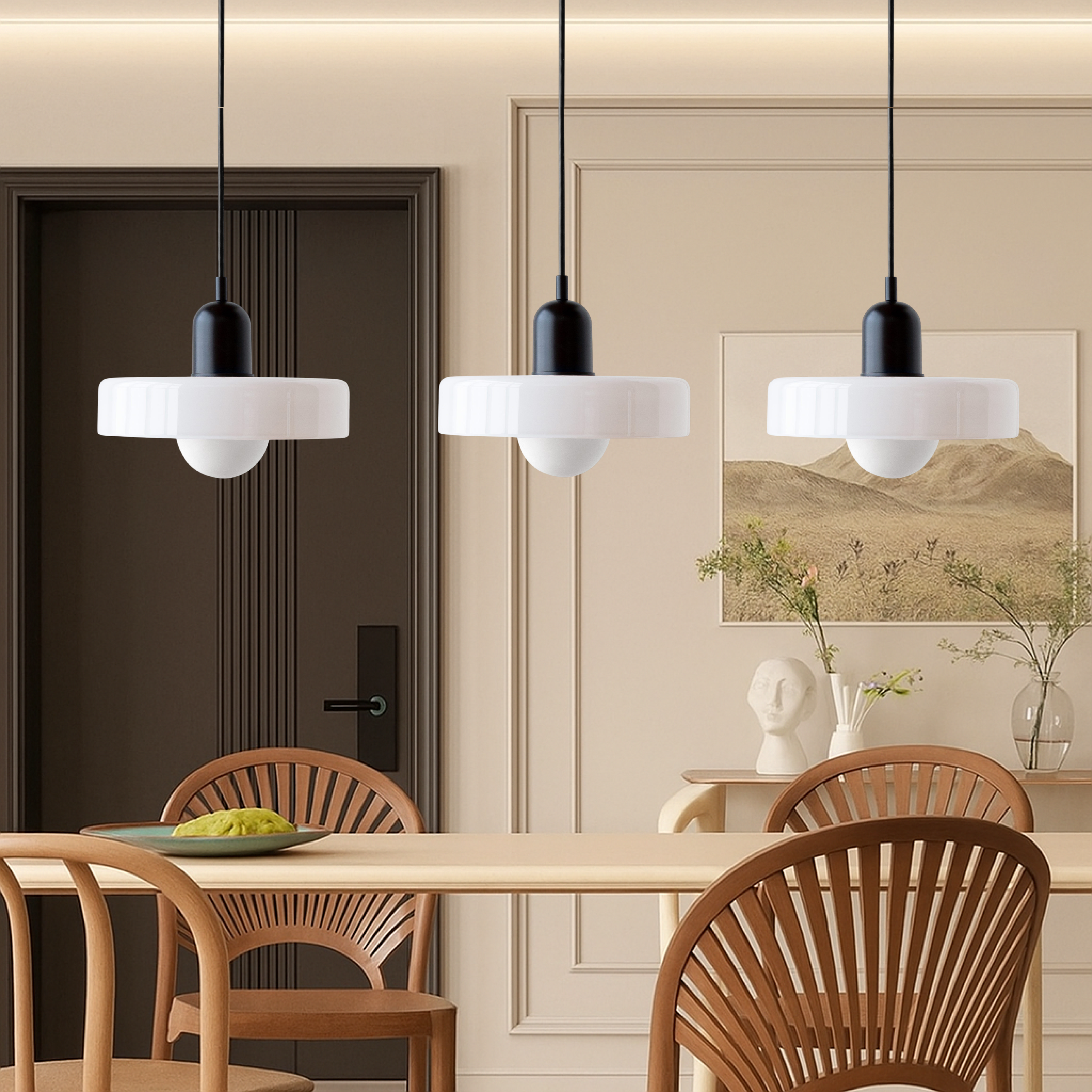 Triple Glass Pendant Light in Bauhaus Style