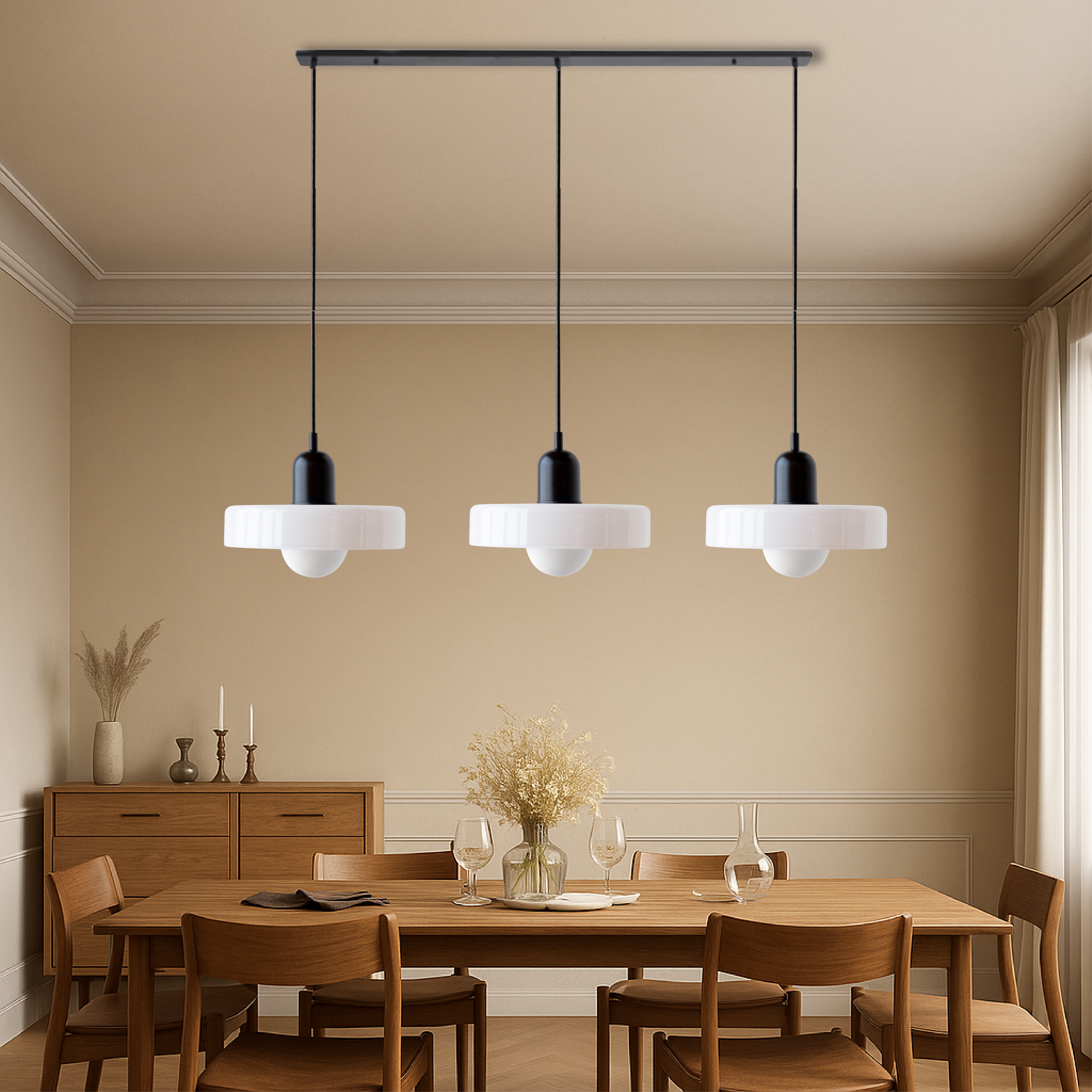 Triple Glass Pendant Light in Bauhaus Style