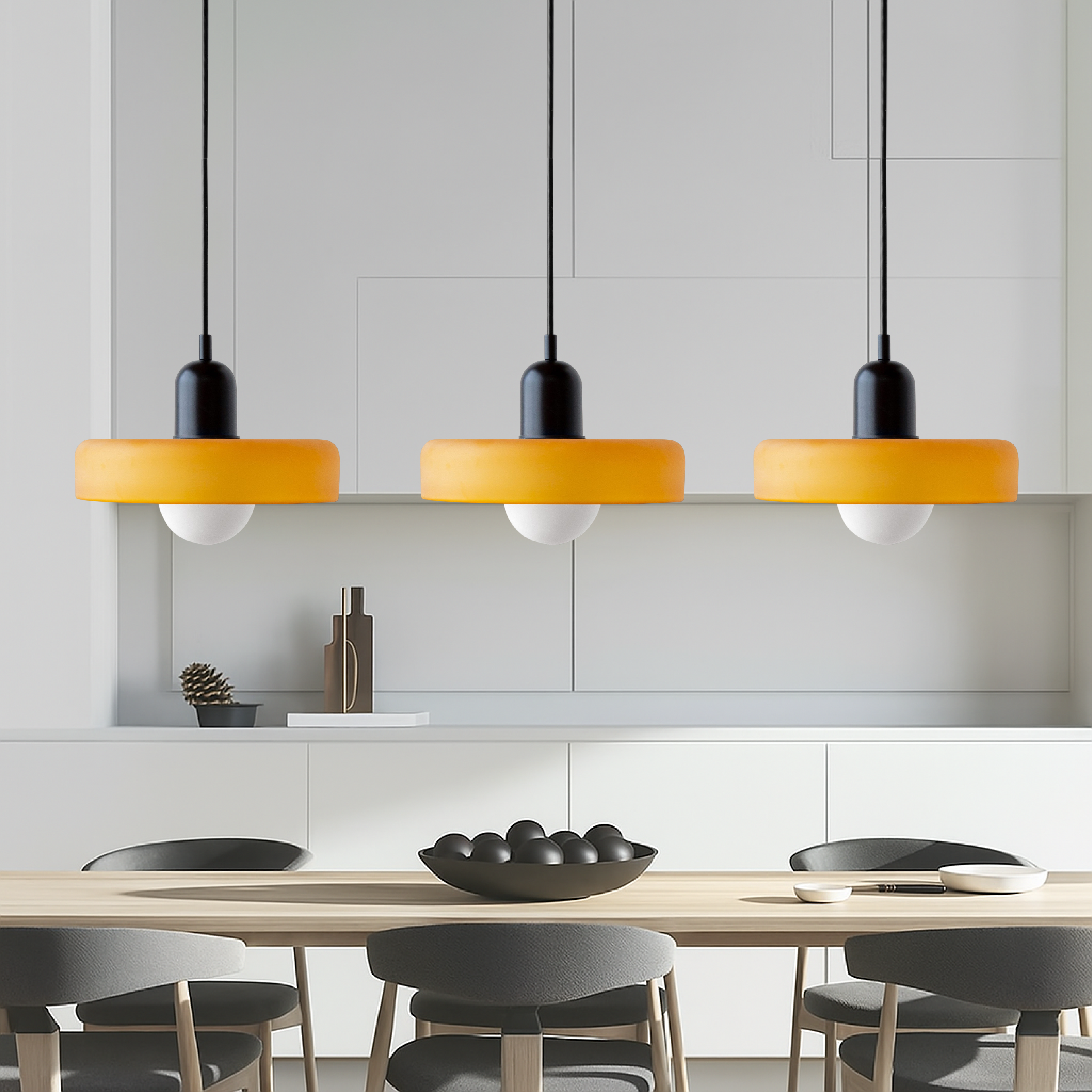 Triple Glass Pendant Light in Bauhaus Style