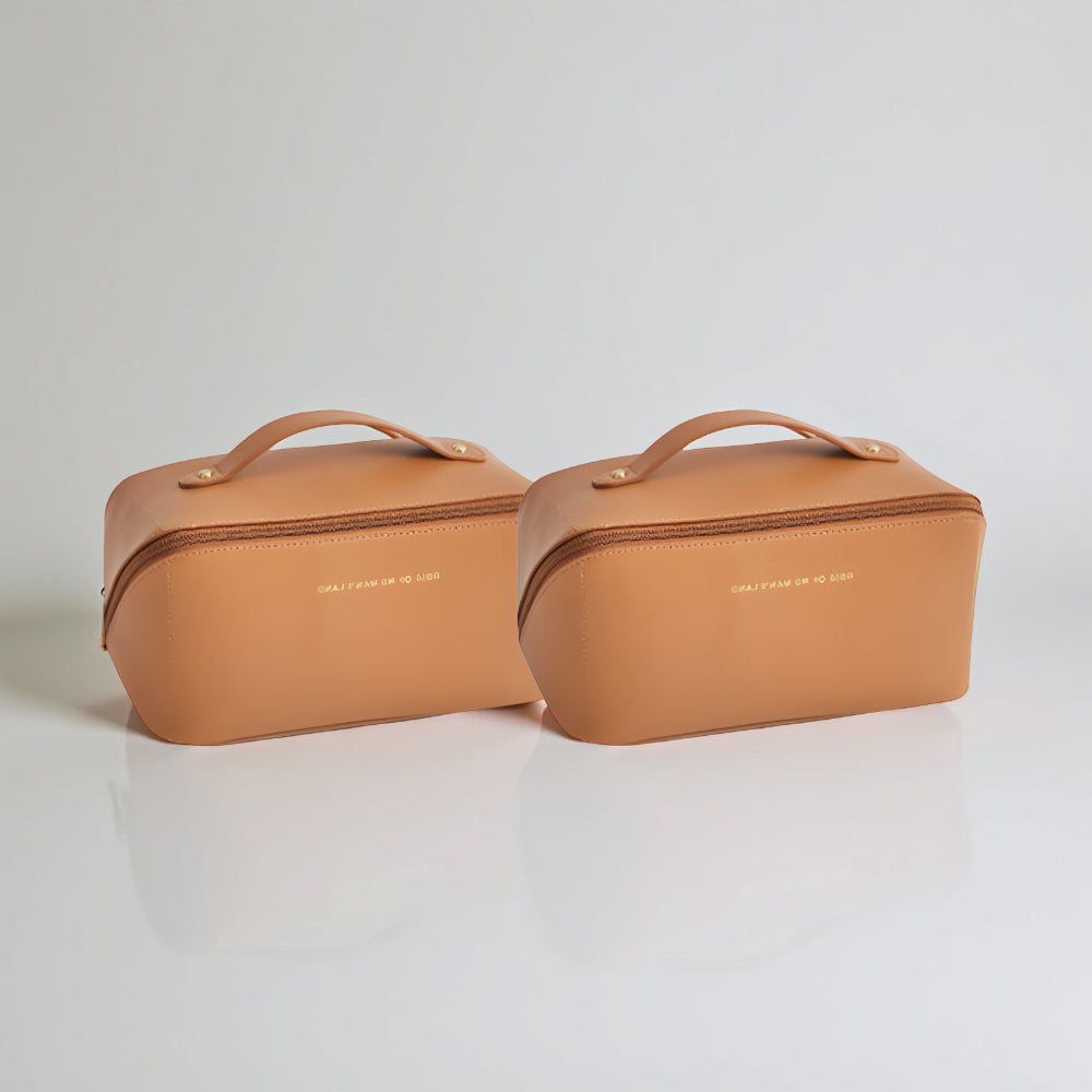 Large Capacity Cosmetic Case - Travel Organizer Makeup Bag with PU Shell