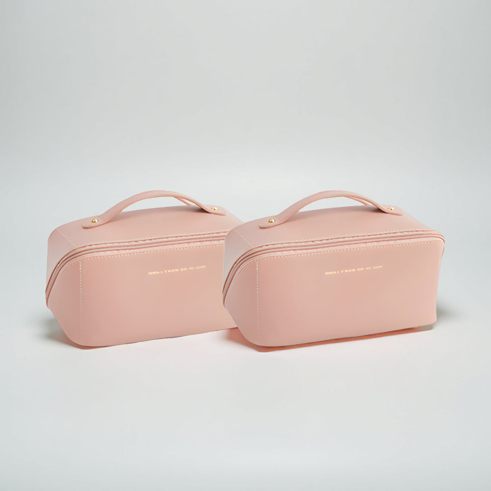 Large Capacity Cosmetic Case - Travel Organizer Makeup Bag with PU Shell