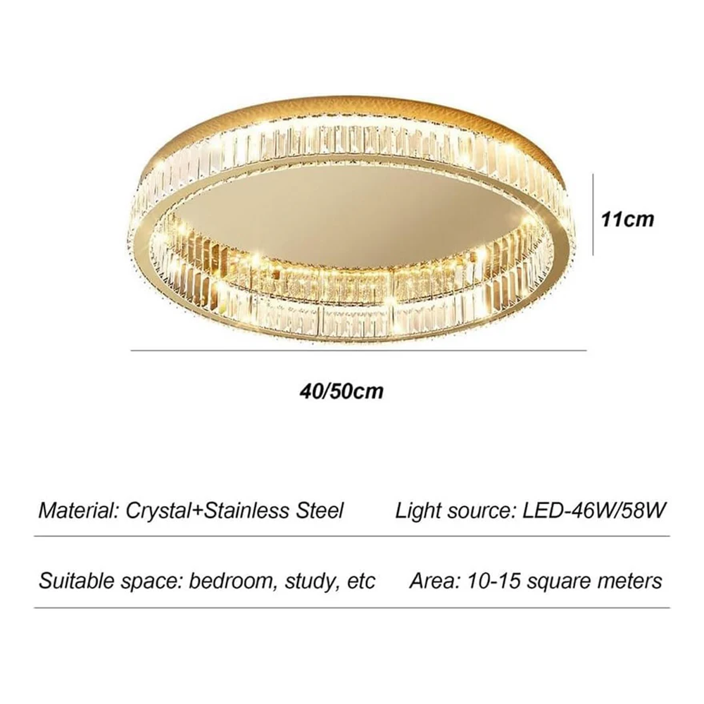 Ceiling Light Fixture with Round Crystal Design and Elegant Gold Finish