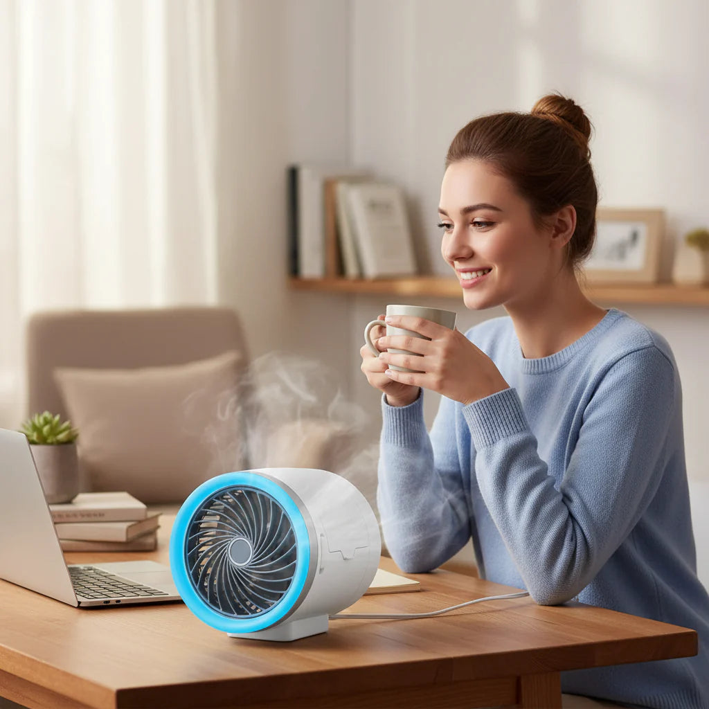 Portable Cooling Fan with LED Lights and Ice Packs for Rooms