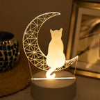 Acrylic Panel Night Light featuring Cat and Crescent Moon Design
