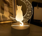 Acrylic Panel Night Light featuring Cat and Crescent Moon Design