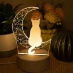 Acrylic Panel Night Light featuring Cat and Crescent Moon Design