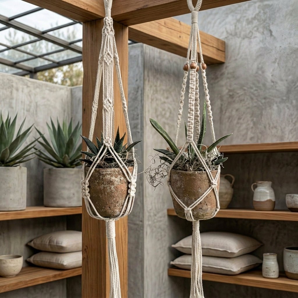 Twisted Cord Design Macramé Plant Hanger with Knotted Detailing