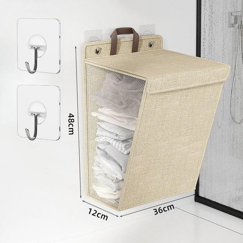 Foldable Wall-Mounted Laundry Basket – Adhesive Clothes Hamper & Organizer