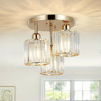 3-Light Semi Flush Mount Ceiling Light with Luxury Crystal in Gold