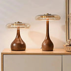 Modern Accent Light – Glass Table Lamp with Brass and Wood Elements