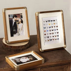 Vintage Wood and Brass Photo Frame for Tabletop Display