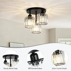 3-Light Semi Flush Mount Ceiling Light with Luxury Crystal in Gold