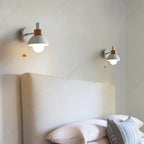 Minimalist Wall Lamp with Wood Accent and Pull Switch