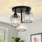 3-Light Semi Flush Mount Ceiling Light with Luxury Crystal in Gold