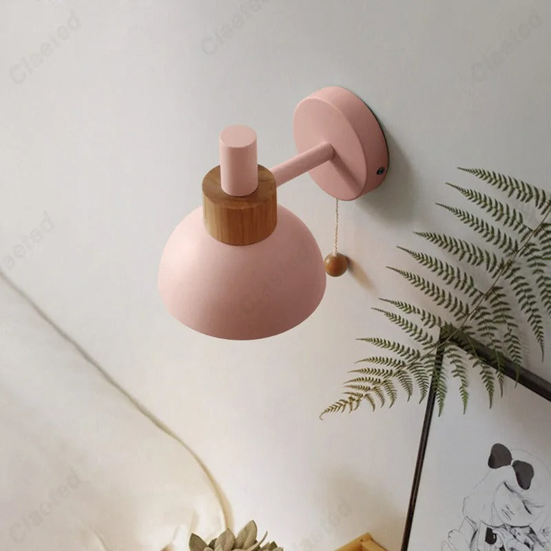 Minimalist Wall Lamp with Wood Accent and Pull Switch