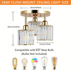 3-Light Semi Flush Mount Ceiling Light with Luxury Crystal in Gold