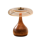 Modern Accent Light – Glass Table Lamp with Brass and Wood Elements