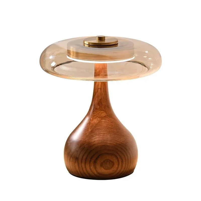 Modern Accent Light – Glass Table Lamp with Brass and Wood Elements