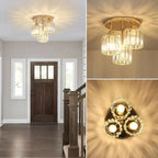 3-Light Semi Flush Mount Ceiling Light with Luxury Crystal in Gold