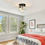 3-Light Semi Flush Mount Ceiling Light with Luxury Crystal in Gold