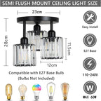 3-Light Semi Flush Mount Ceiling Light with Luxury Crystal in Gold