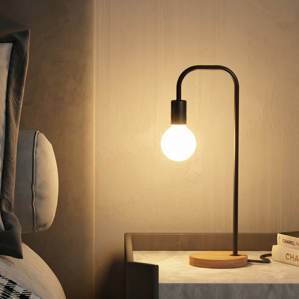 Curved Metal Arm Table Lamp – Minimalist Design