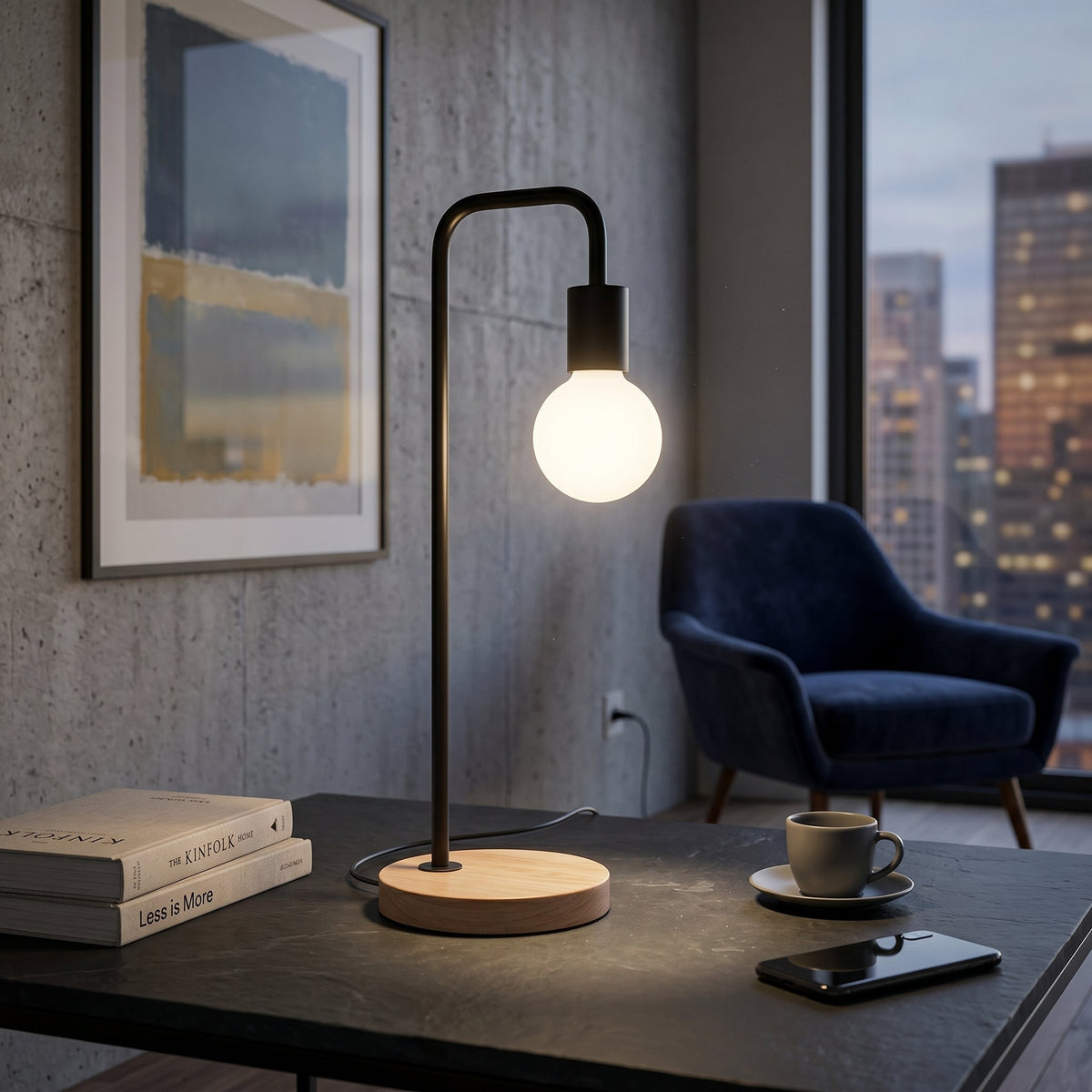 Curved Metal Arm Table Lamp – Minimalist Design
