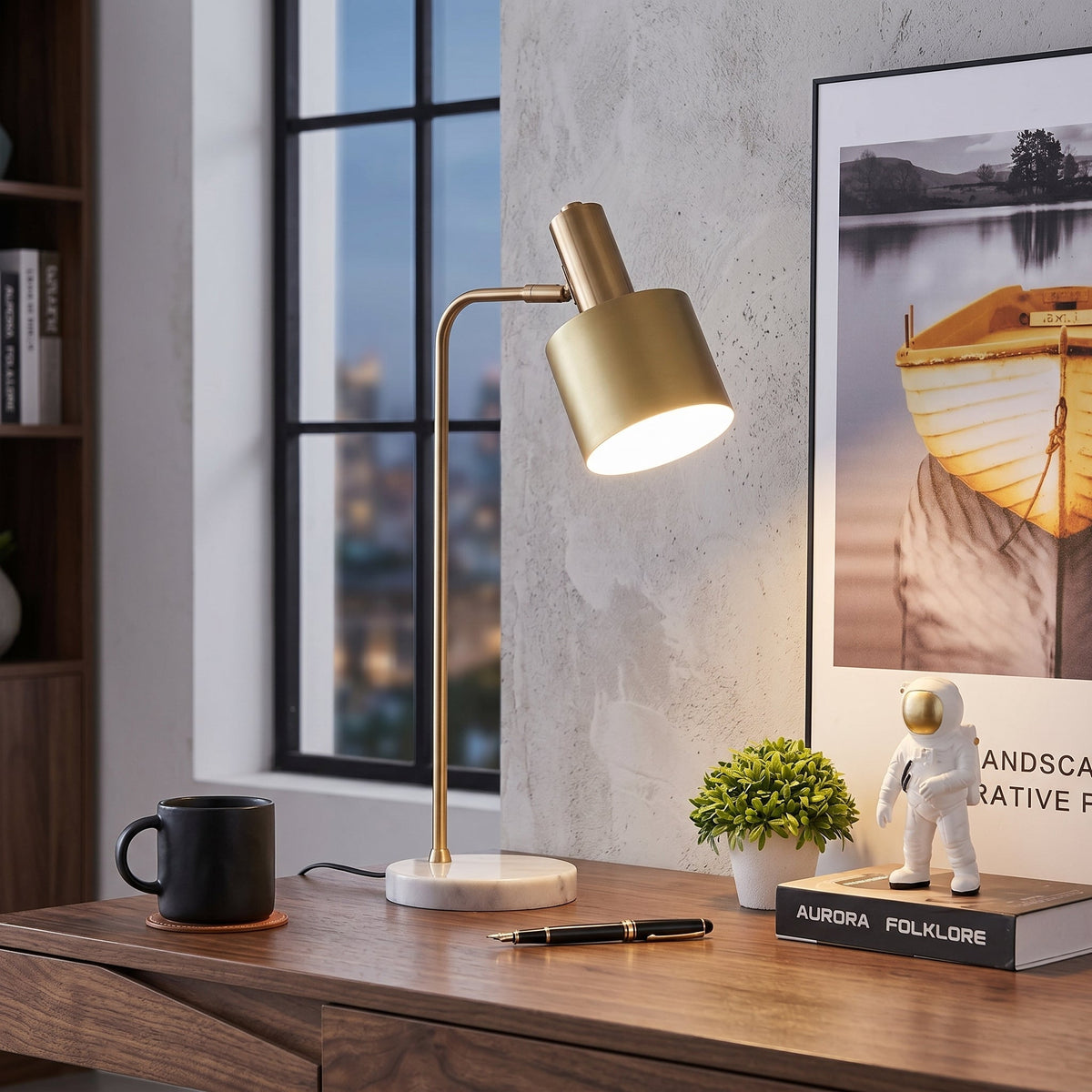 Adjustable Shade Desk Lamp in Elegant Gold Finish