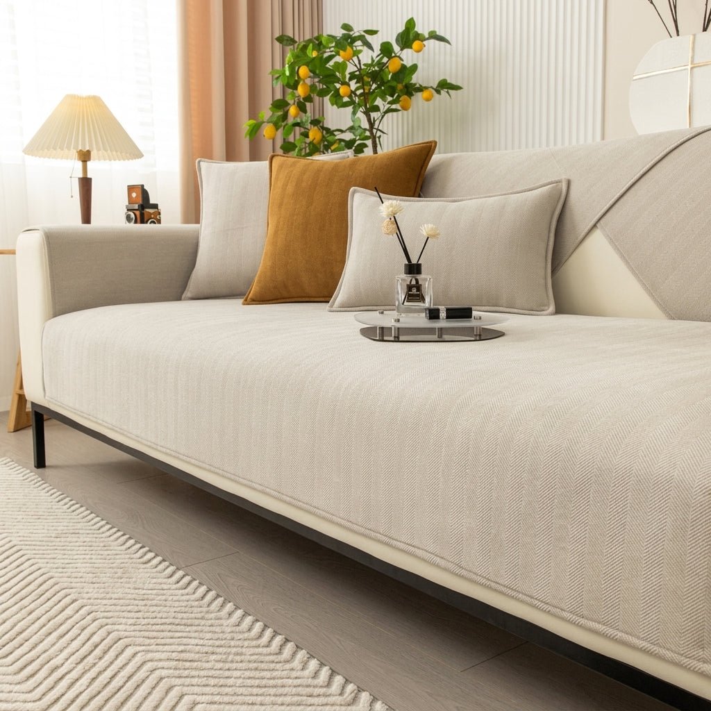 Textured Herringbone Fabric Sofa Slipcover for Modern Interiors