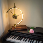 Wooden Base Table Lamp with Clock and LED Light