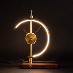 Wooden Base Table Lamp with Clock and LED Light