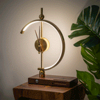 Wooden Base Table Lamp with Clock and LED Light