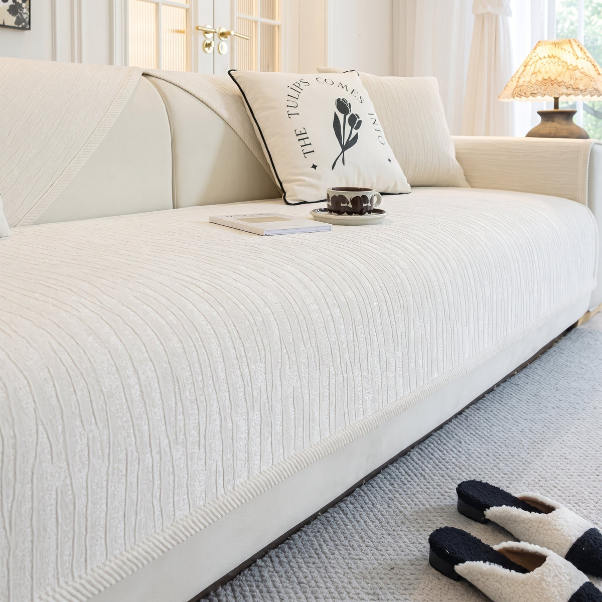 Textured Wave Sofa Slipcover with Non-Slip Design and Contrast Edging