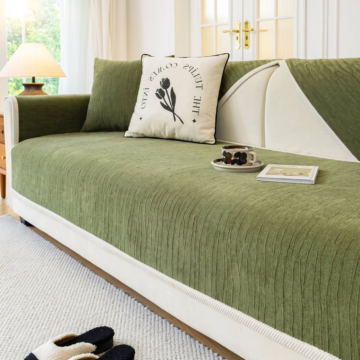 Textured Wave Sofa Slipcover with Non-Slip Design and Contrast Edging