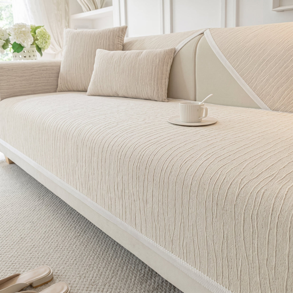 Textured Wave Sofa Slipcover with Non-Slip Design and Contrast Edging