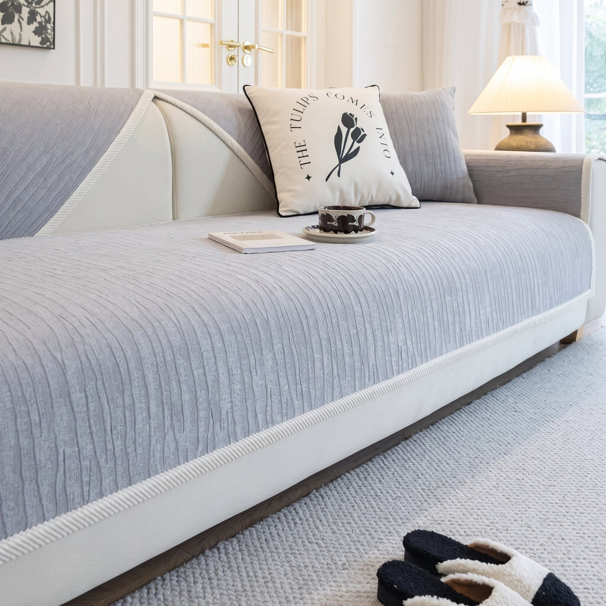 Textured Wave Sofa Slipcover with Non-Slip Design and Contrast Edging