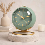 Round Desk Clock in Minimalist Style with Gold Base