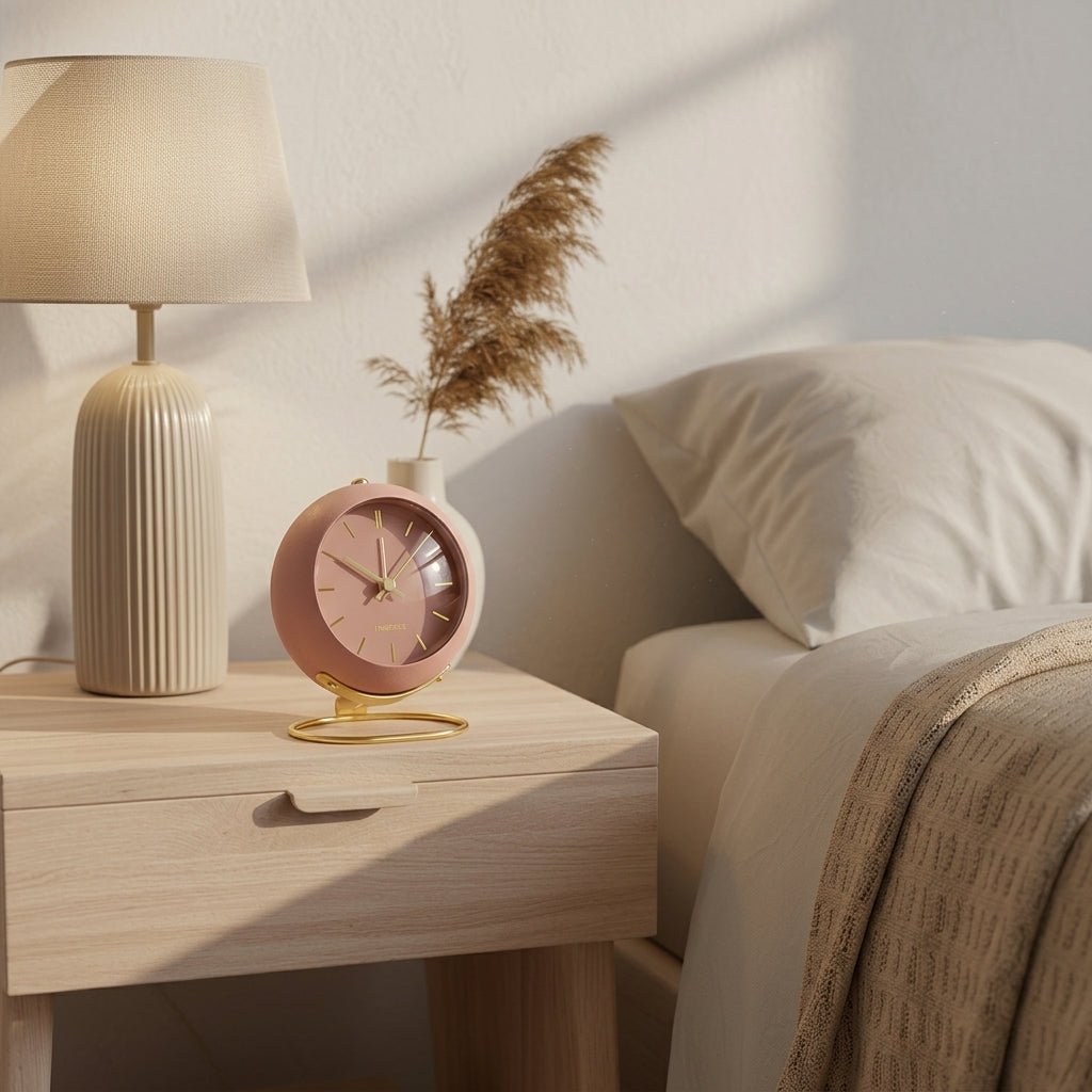 Round Desk Clock in Minimalist Style with Gold Base