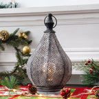 Decorative Metal Lantern with Filigree Cutouts for Table Display